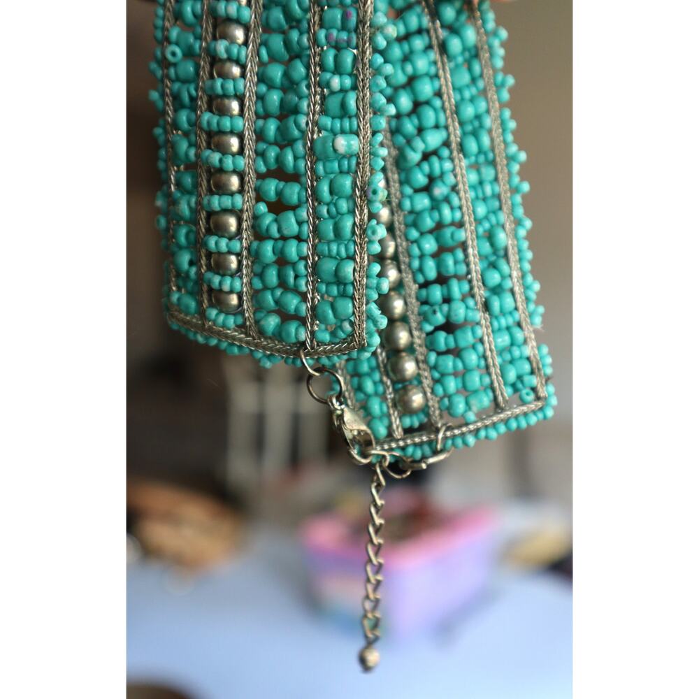 Vintage Turquoise Stacked Layered Beads Bracelet Wide Boho Western Silver Multi - Picture 2 of 5